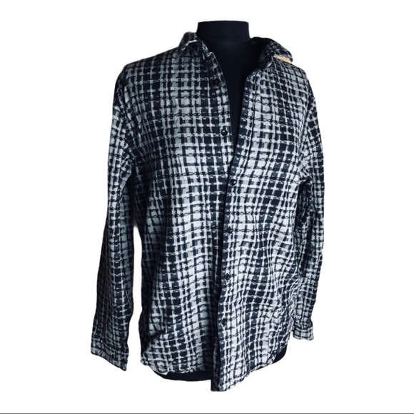 black & Gray button down shirt plaid size Large Brooklyn Calling NYC - Picture 1 of 8